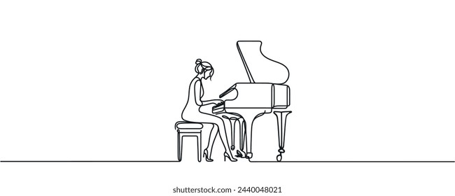 musician playing the piano, vector drawing. the concept of a musician performing a concert, a composer writing music on a piano with one line