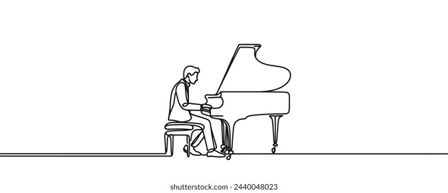 musician playing the piano, vector drawing. the concept of a musician performing a concert, a composer writing music on a piano with one line