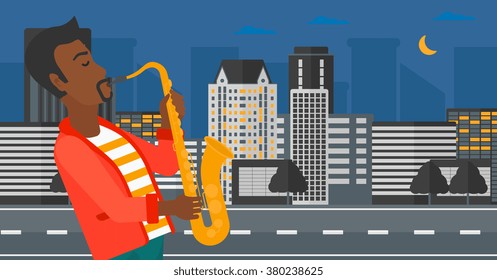 Musician playing saxophone.