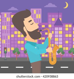 Musician playing saxophone.