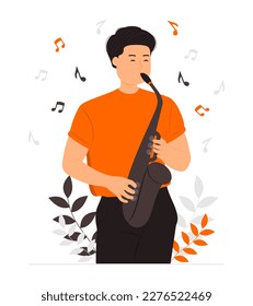 Musician playing saxophone illustration, jazz band