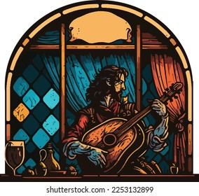 Musician playing in a tavern setting