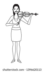 musician playing violin avatar cartoon character black and white vector illustration graphic design