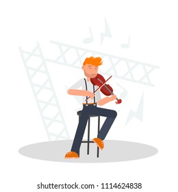 Musician playing the violin color flat illustration