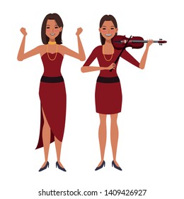 musician playing violin and dancing avatar cartoon character vector illustration graphic design