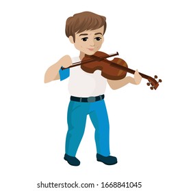 Musician playing violin. Violinist playing classical musical instrument. Musical education or perfomance for kids. Flat cartoon style illustruration on white background