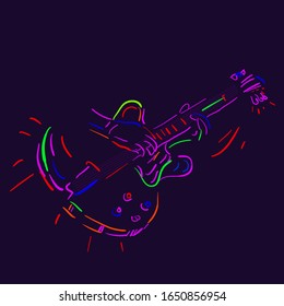 Musician plays the guitar on a dark background. Vector illustration