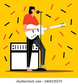 musician plays the guitar on a white background