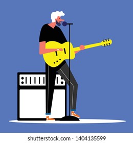 musician plays the guitar on a white background