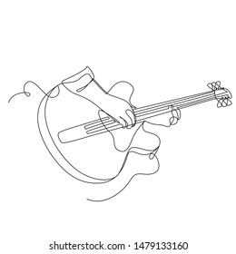 Musician plays the guitar one line drawing on white isolated background. Vector illustration