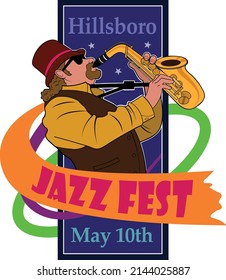A musician plays a saxophone.