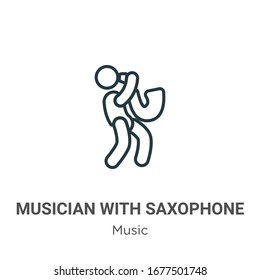Musician with saxophone outline vector icon. Thin line black musician with saxophone icon, flat vector simple element illustration from editable music concept isolated stroke on white background