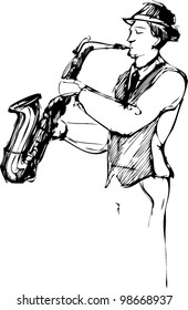 musician with a saxophone sketch arcwise