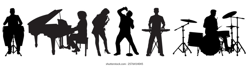 Musician silhouette collection. different instrument player playing music silhouette set.