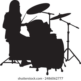 Musician silhouette full body illustration. People pose while playing music.