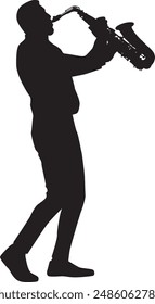 Musician silhouette full body illustration. People pose while playing music.