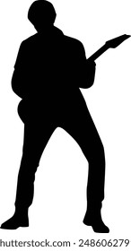 Musician silhouette full body illustration. People pose while playing music.