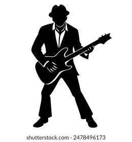 Musician silhouette vector illustration with guitar