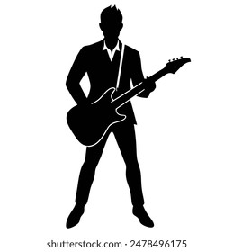 Musician silhouette vector illustration with guitar