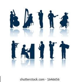 Musician silhouettes. To see all my silhouettes, search by keywords: "agb-svect" or "agb-srastr"