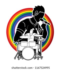 Musician singing and playing drum, Music band, Artist graphic vector