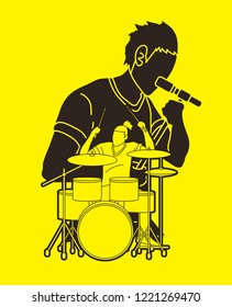 Musician singing and playing drum, Music band, Artist graphic vector