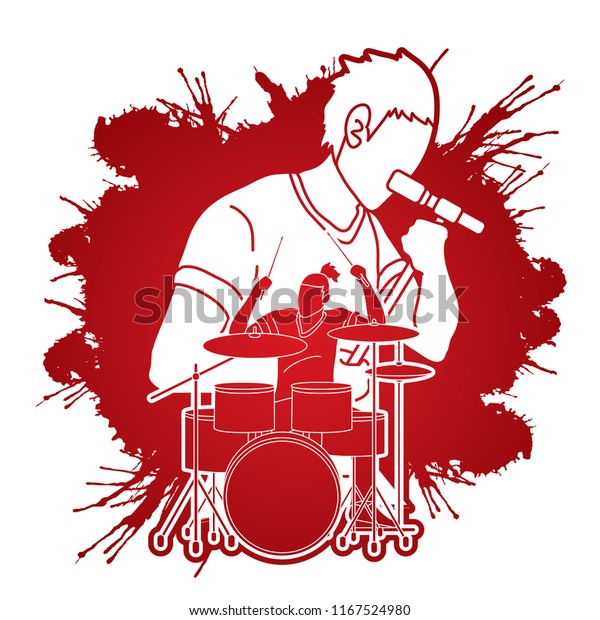Musician Singing Playing Drum Music Band Stock Vector Royalty