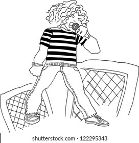 Musician sings at a concert. vector illustration.