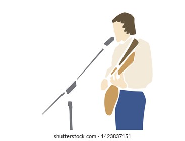 Musician sings and plays guitar. Vector silhouette of guitar player. Applique or paper cut style. Colorful vector illustration.