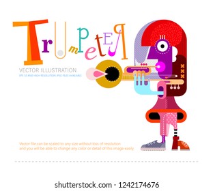 Musician / Trumpeter concert poster design. Colorful image with text isolated on a white background Man playing the trumpet vector illustration.