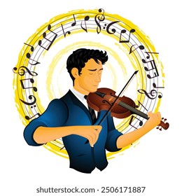 Musician Vector Illustration Clipart, Violin Player Vector Art, Music is Best Medicine, Feel the Violin, Music Sticker and t-shirt Design