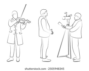 Musician, violinist, reporter, silhouette sketch
