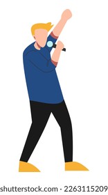 musician, vocalist, male singer using microphone. concept of concert, band, music. flat vector.