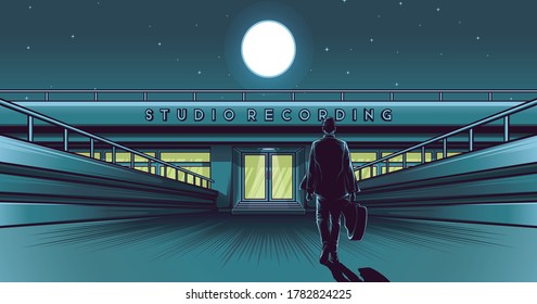 Musician walk view back illustration vector