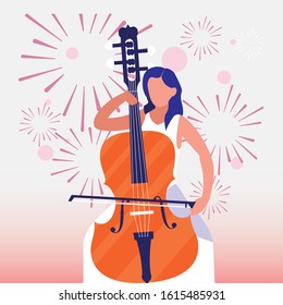 Musician woman with cello design, Music festival sound melody song musical art and composition theme Vector illustration