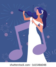 Musician woman with fiddle design, Music festival sound melody song musical art and composition theme Vector illustration