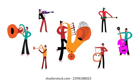 Musicians band  vector illustration , people playing musical instruments , isolated cartoon design elements