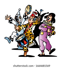 the musicians of the carnival clown in the form of sing and play
