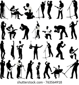 musicians collection silhouettes(guitarists,singers) - vector