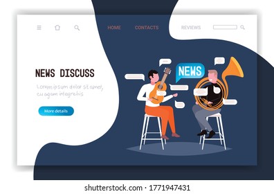 musicians couple playing musical instruments discussing daily news chat bubble communication concept full length copy space horizontal vector illustration