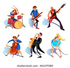 Musicians Decorative Cartoon Icons Set Isolated Vector Illustration