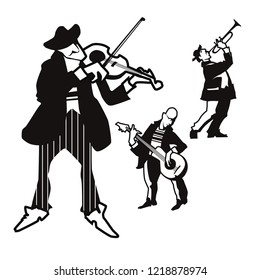 Musicians design concept set with pop rock jazz classical music players. Isolated flat vectors. Easy editable elements. Isolated on white background. Trumpet, violin, contrabass.
