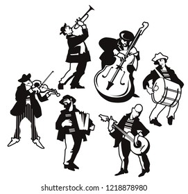Musicians design concept set with pop rock jazz classical music players. Isolated flat vectors. Easy editable elements. Isolated on white background. Trumpet, violin, contrabass.
