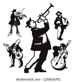 Musicians design concept set with pop rock jazz classical music players. Isolated flat vectors. Easy editable elements. Isolated on white background. Trumpet, violin, contrabass.