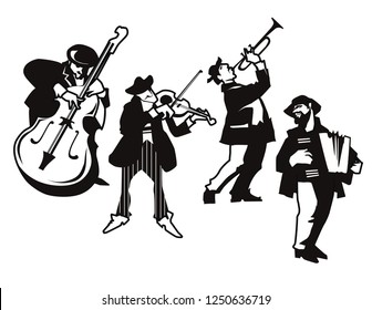 Musicians design concept set with pop rock jazz classical music players. Isolated flat vectors. Easy editable elements. Isolated on white background. Trumpet, violin, contrabass.