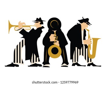 Musicians design concept set with pop rock jazz classical music players. Isolated flat vectors. Easy editable elements. Isolated on white background. Trumpet, violin, contrabass.