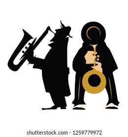 Musicians design concept set with pop rock jazz classical music players. Isolated flat vectors. Easy editable elements. Isolated on white background. Trumpet, violin, contrabass.