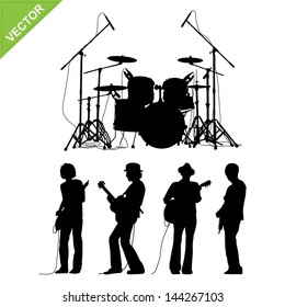 Musicians and drums silhouettes vector