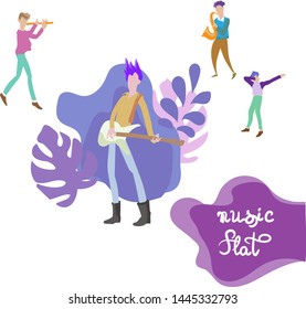 musicians guitarists music icons set flat vector