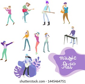 musicians guitarists music icons set flat vector